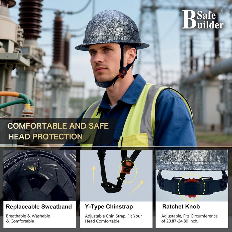 SAFEBUILDER G1E Construction Full Brim Hard Hats ANSI Class E HDPE Safety Helmet Hardhats Sunshade Industrial Head Protection - Image 5